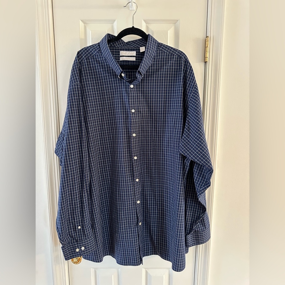 Gold Label Men’s 4XT Navy Windowpane Button Down Shirt Big & Tall